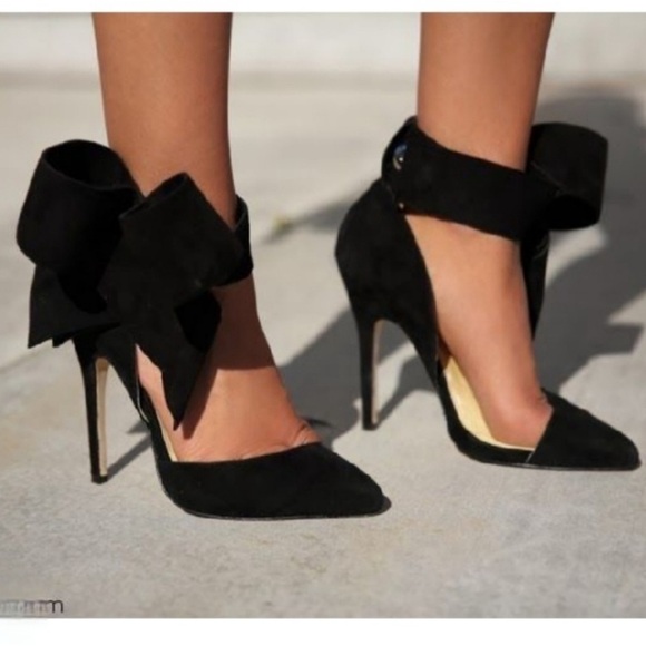 AMINAH ABDUL JILLIL Black Suede Bow Pumps  High Heels Sandals Shoes 8M - Picture 16 of 16